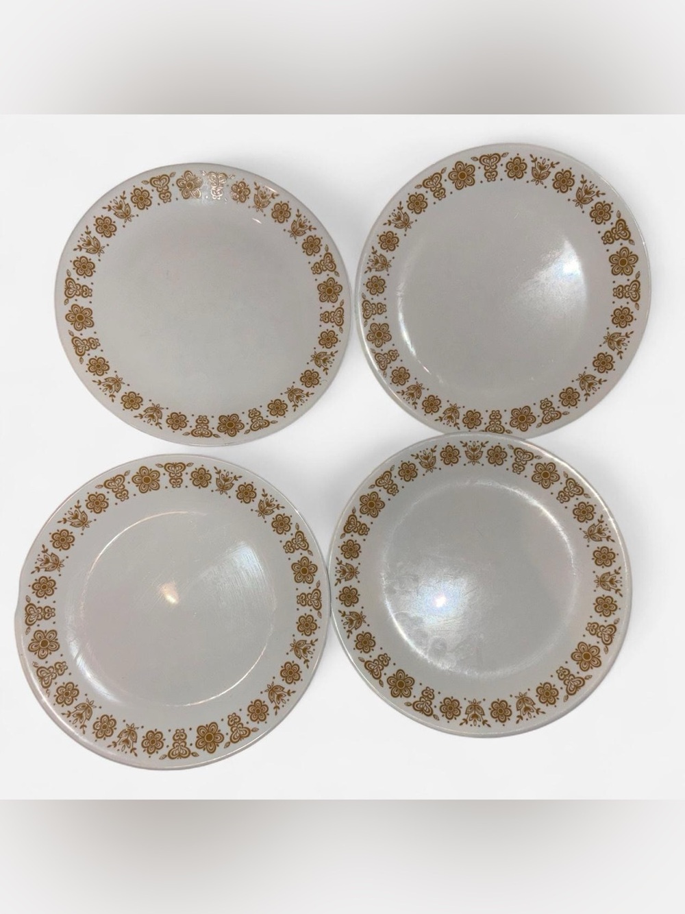vtg 70s corelle “butterfly gold” 4pc dinner plate set